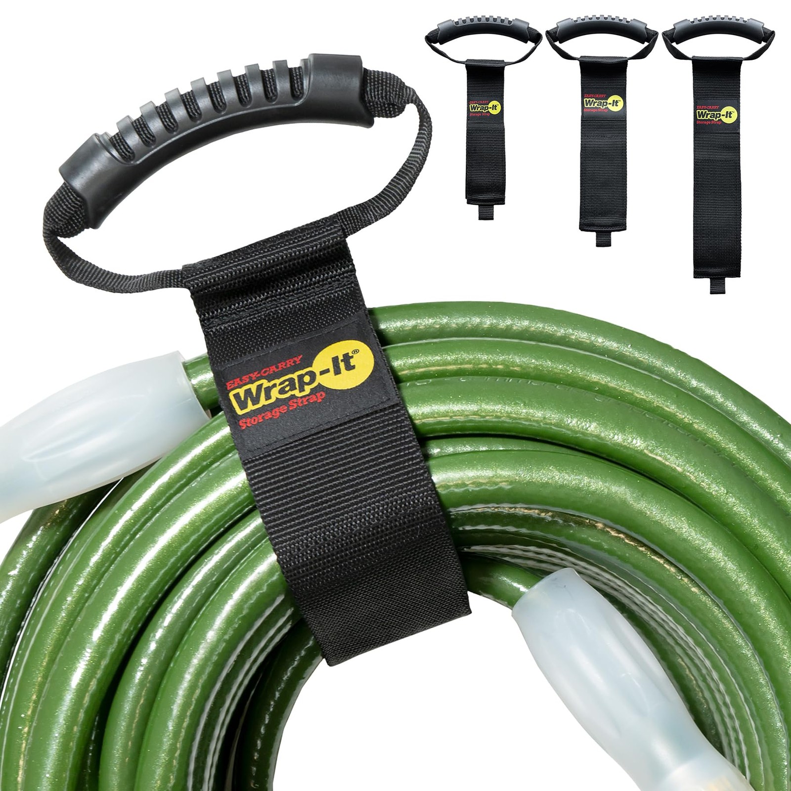 Wrap-It Storage 3pk Black Easy-Carry Hook  Loop Straps for Hose, Cord  Cable