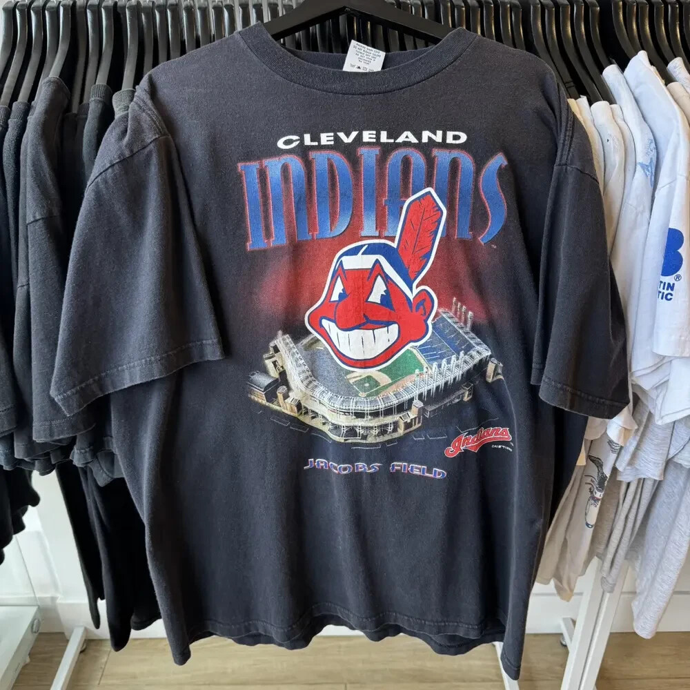 Retro Cleveland Indians baseball short sleeve black color shirt KV30732