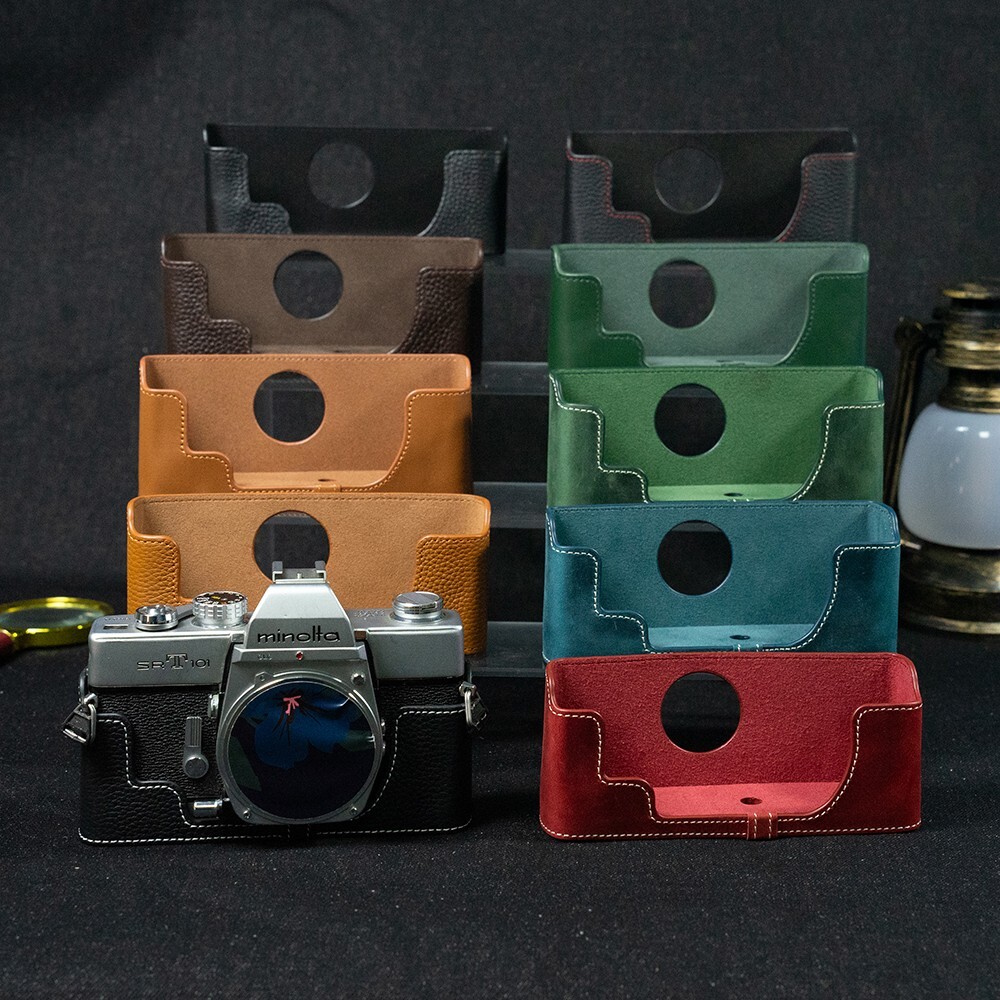 For Minolta srT101 Handmade Genuine Leather Half Camera Case Bag Cover