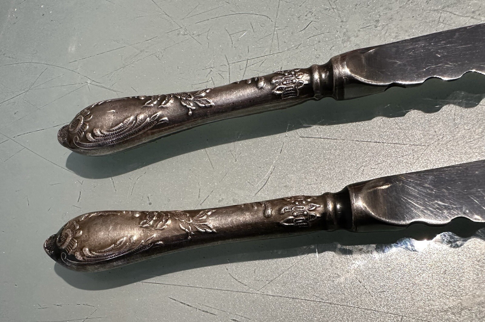 Vintage Pair 1980’ Russian Soviet Silver Serrated Blade Kitchen Table Knife