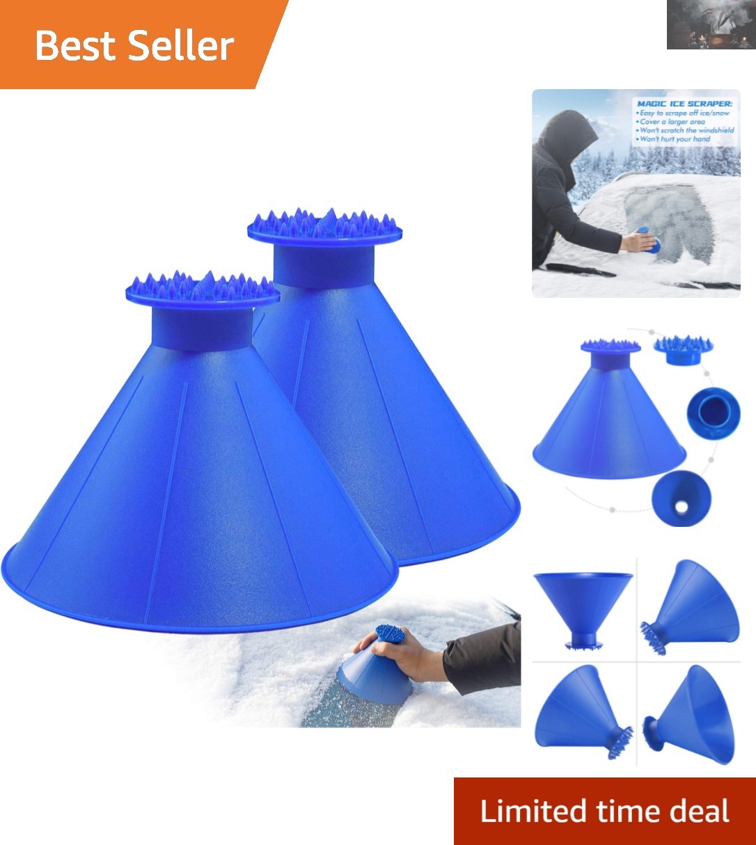Effortless Magic Car Ice Scrapers - 2 Pack with Convenient Funnel Design