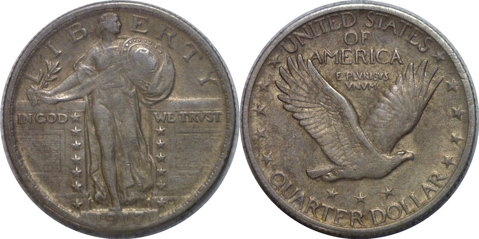 1917 Type 2 25C Standing Liberty Quarter Extra Fine