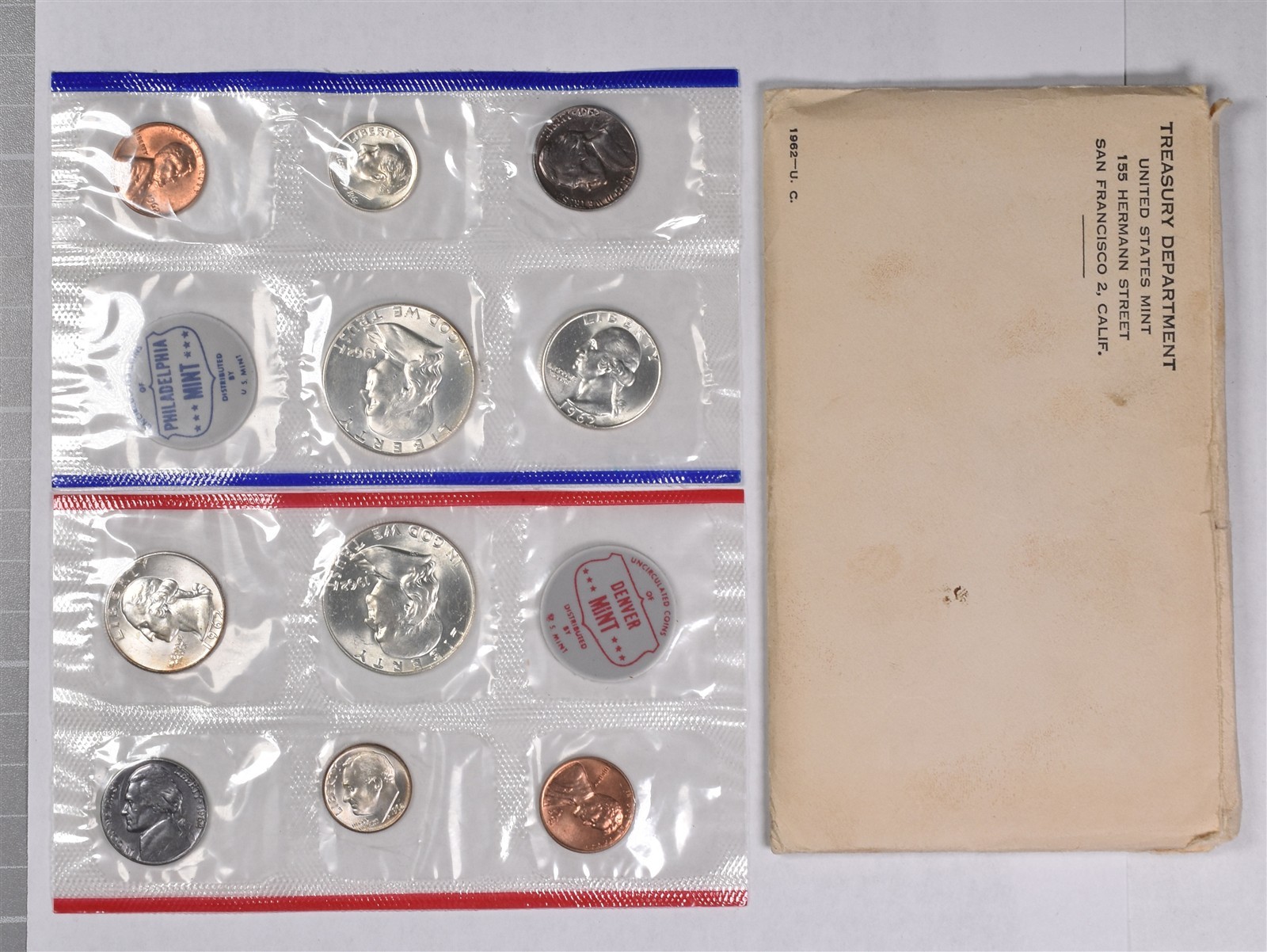 1962-P&D U.S. Mint 10 Coin Uncirculated Set With Envelope