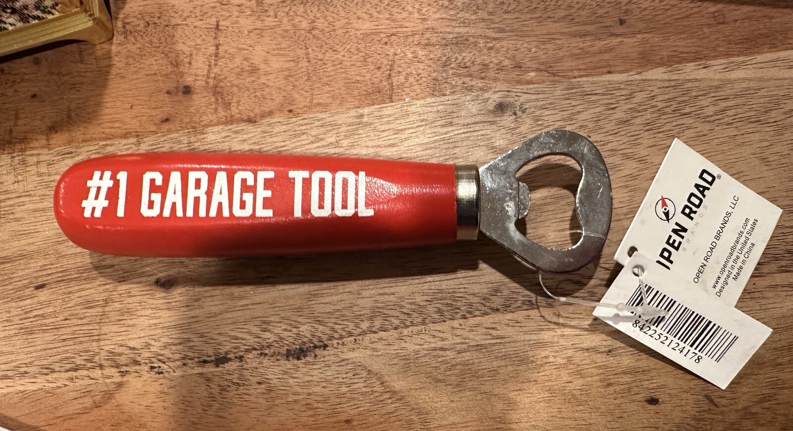 NEW “ #1 GARAGE TOOL “ Bottle opener, Wood red handle Open Road  Dad Man Cave