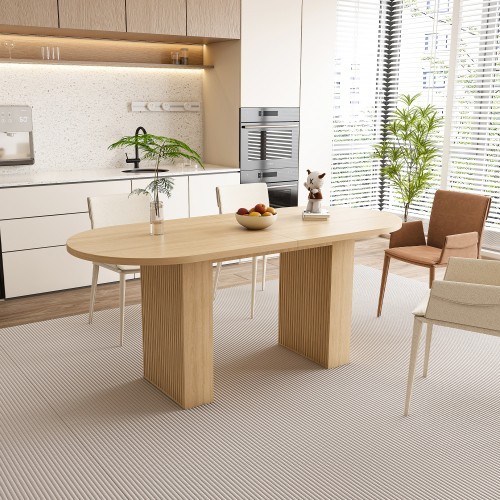Dining table Oval dining table for 6 people with wooden base strips