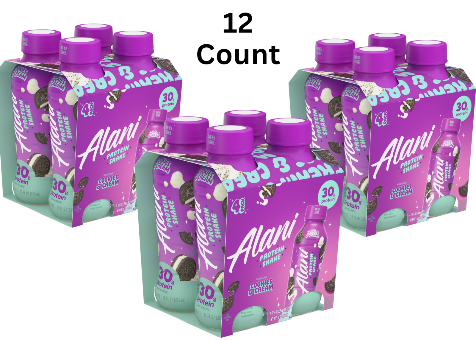 Alani Nu Protein Shake, Cookies & Cream, 12 Fl Oz, 3 Pack, 30g Protein 12 Count
