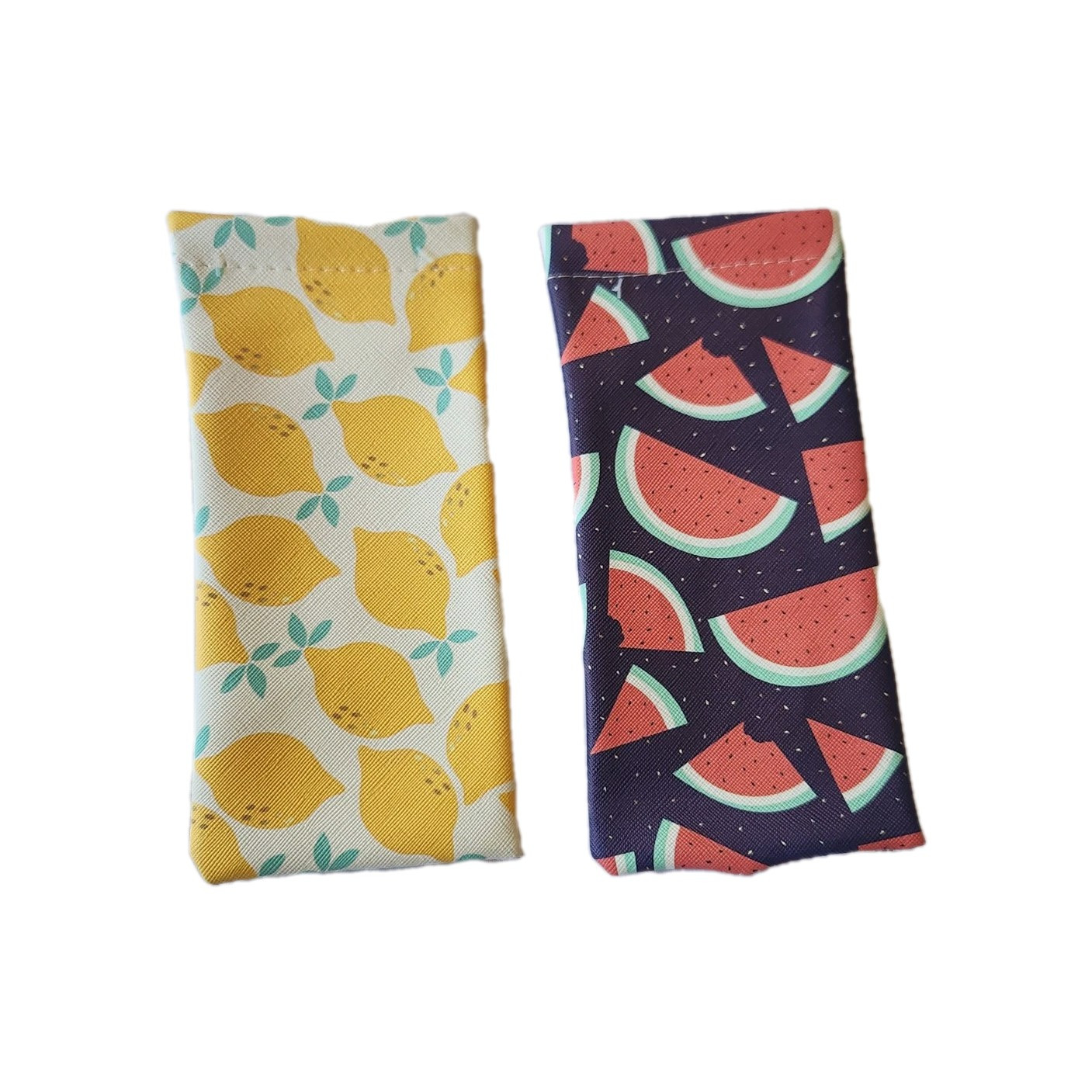 Leather Glasses Pouch Soft Lined Fruit Watermelon Lemons 2 Piece