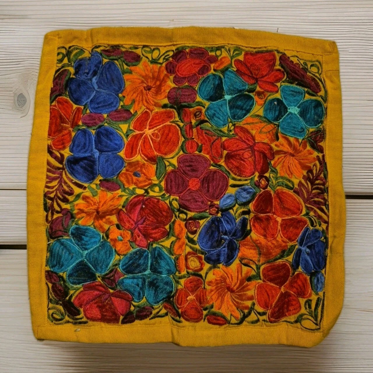 Sebastian Giron Guzman Yellow Floral Embroidered  Fits 17" Pillow Zip Cover