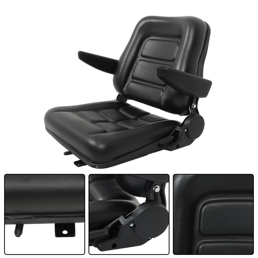Universal Forklift Seat Fold Down Tractor Seat Adjustable Back & Armrest