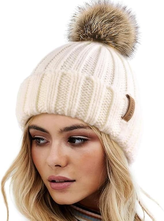 FURTALK Women's Winter Knit Beanie Faux Fur Pom Pom Warm Skull Cap Hat