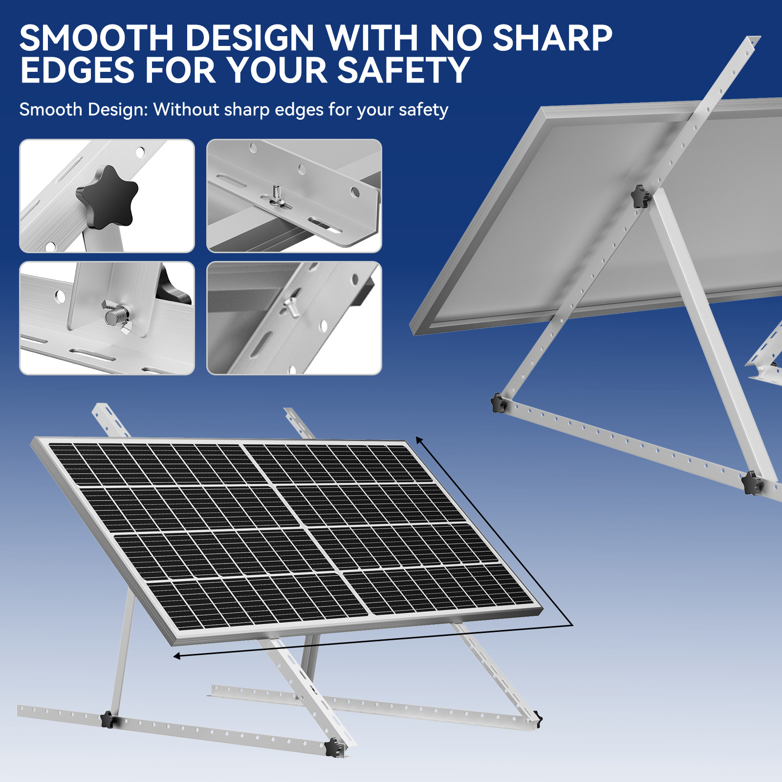 45 inch Adjustable Solar Panel RV Tilt Mount Brackets (2 Set) RV Kit System Flat