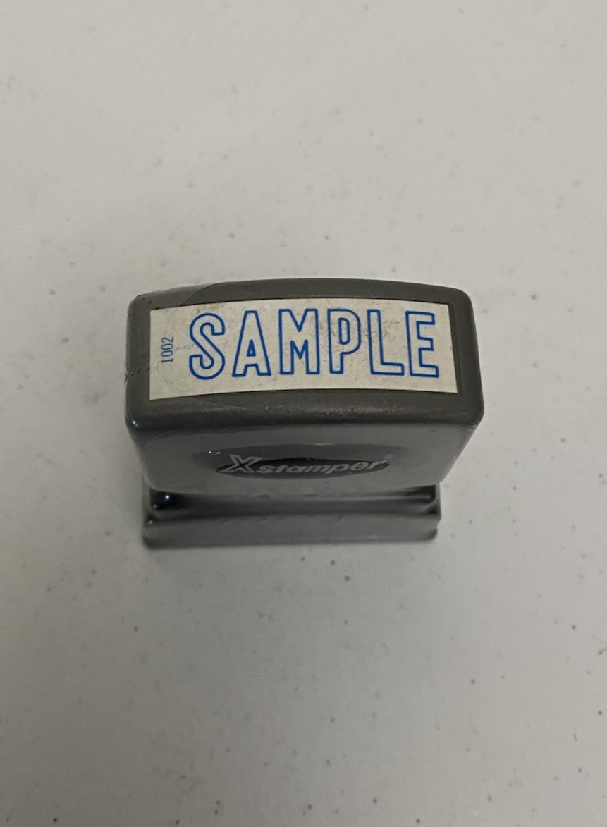 X Stamper SAMPLE Pre-Inked, Blue Stock No. 1002 NEW