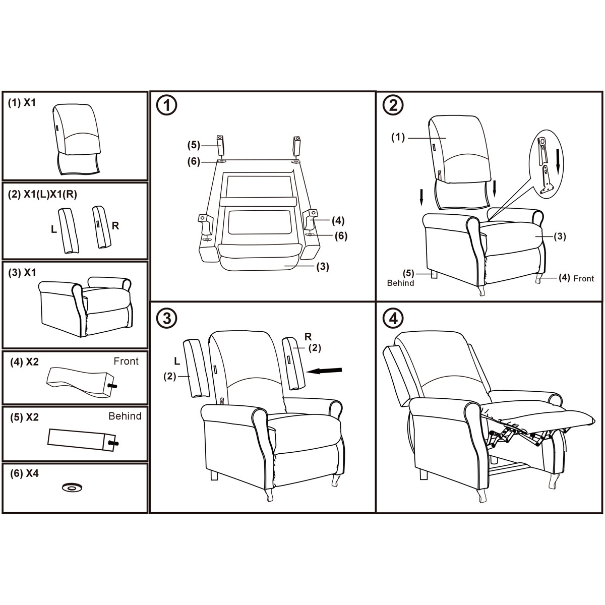 Fabric Recliner Chair Lounge Single Armchair Manual Push Back Living Room Couch