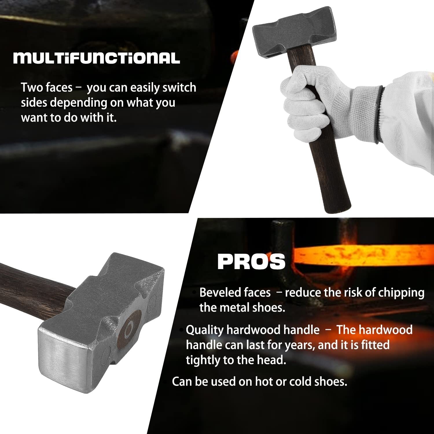 2.2 LB Forging Square Hammer for Farrier Bladesmithing Blacksmith Anvil Knife