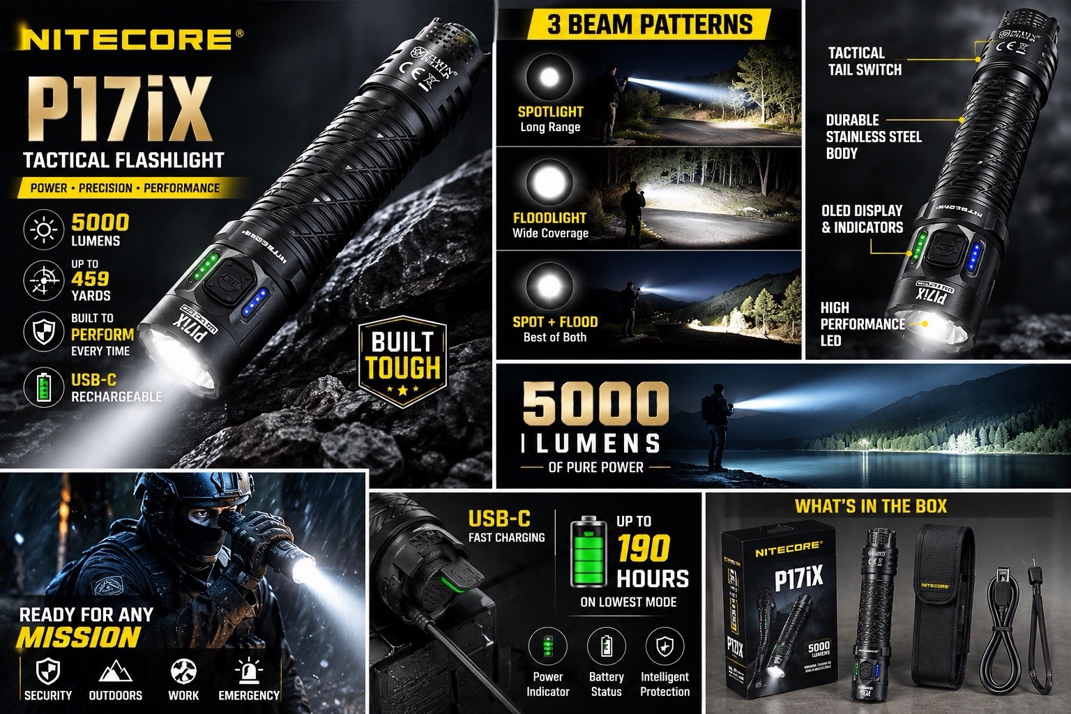 Nitecore P17iX Compact 5000 Lumen Tactical Flashlight with Customizable Controls
