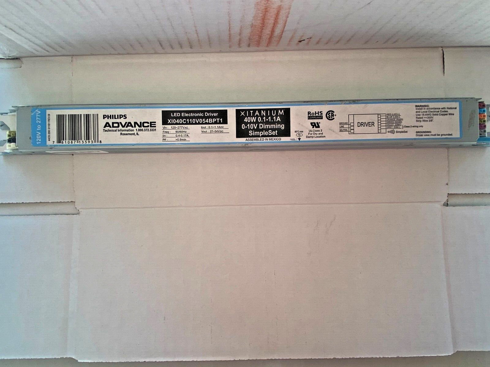 Advance XI040C110V054BPT1 Dimming LED Driver, Xitanium, 0-10V, 27-54-Vdc, 40W