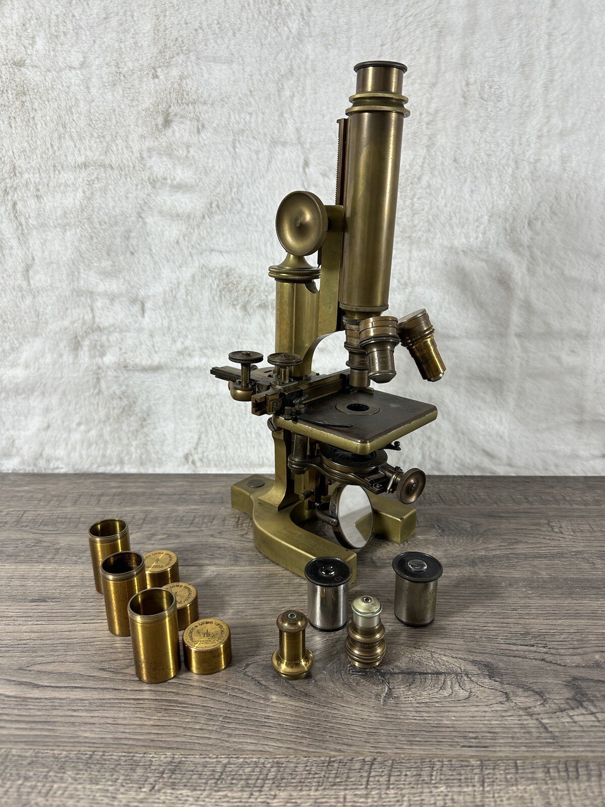 Antique 19th Century Brass Bausch & Lomb Continental Microscope Parts Lens READ
