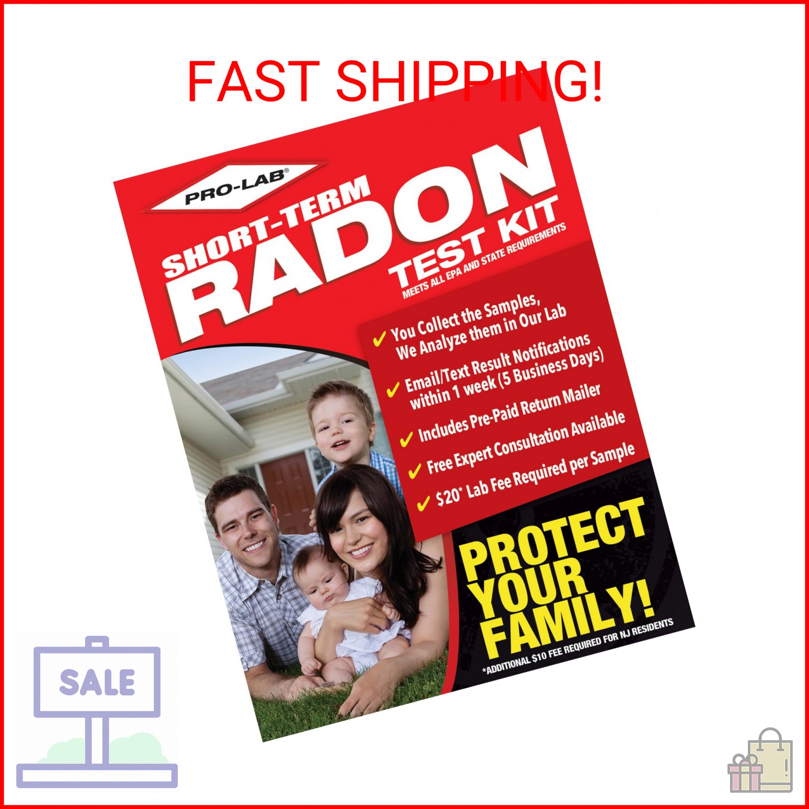 PRO-LAB Radon Test Kit for Home - EPA Approved Short-Term Radon Tester with 2 De