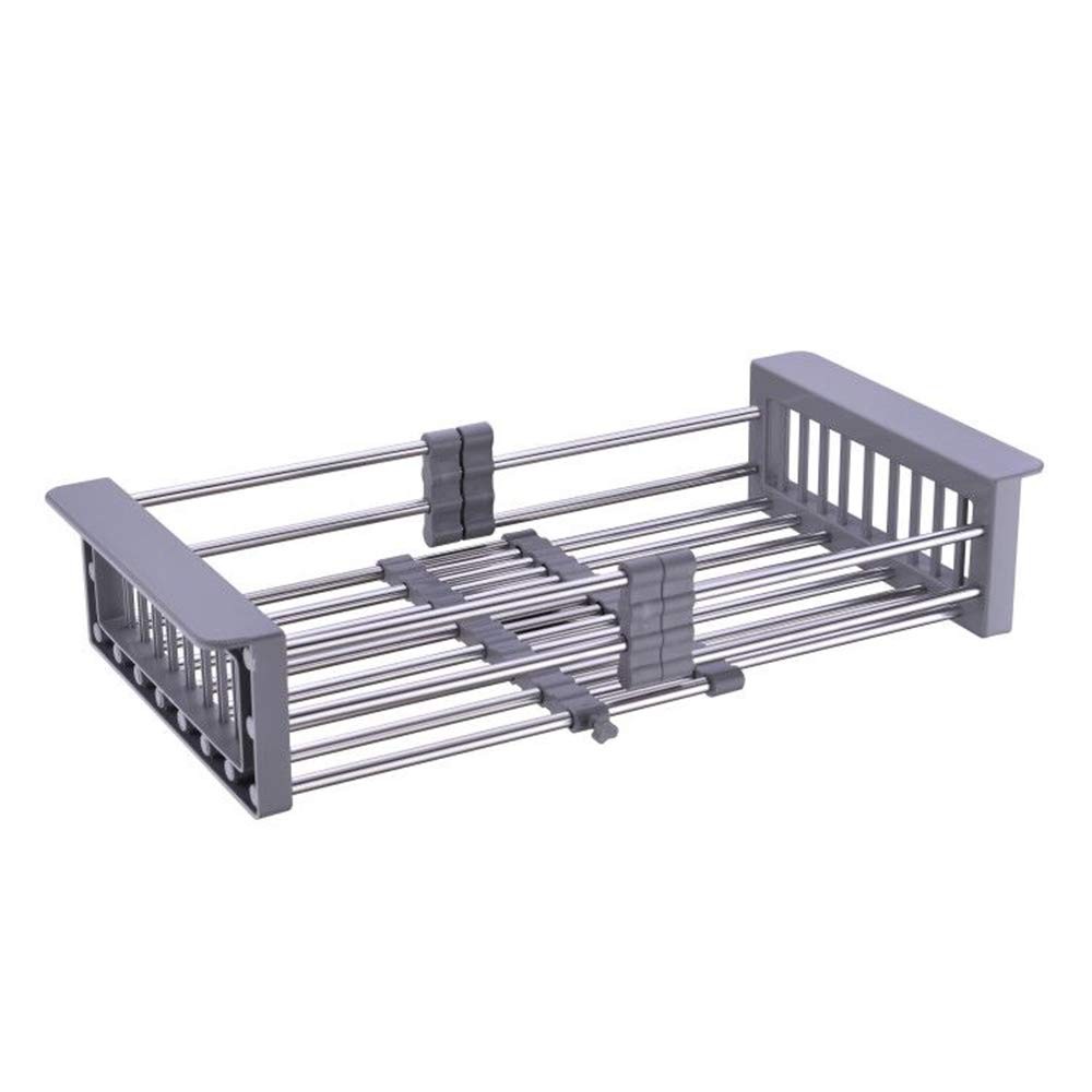Gray Large Stainless Steel Dish Drying Rack Adjustable Arm Holder Sink Drainer
