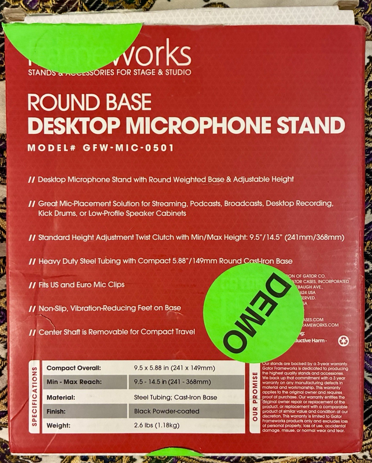 Gator Frameworks Desktop Microphone Stand with Round Weighted Base & Adjustable