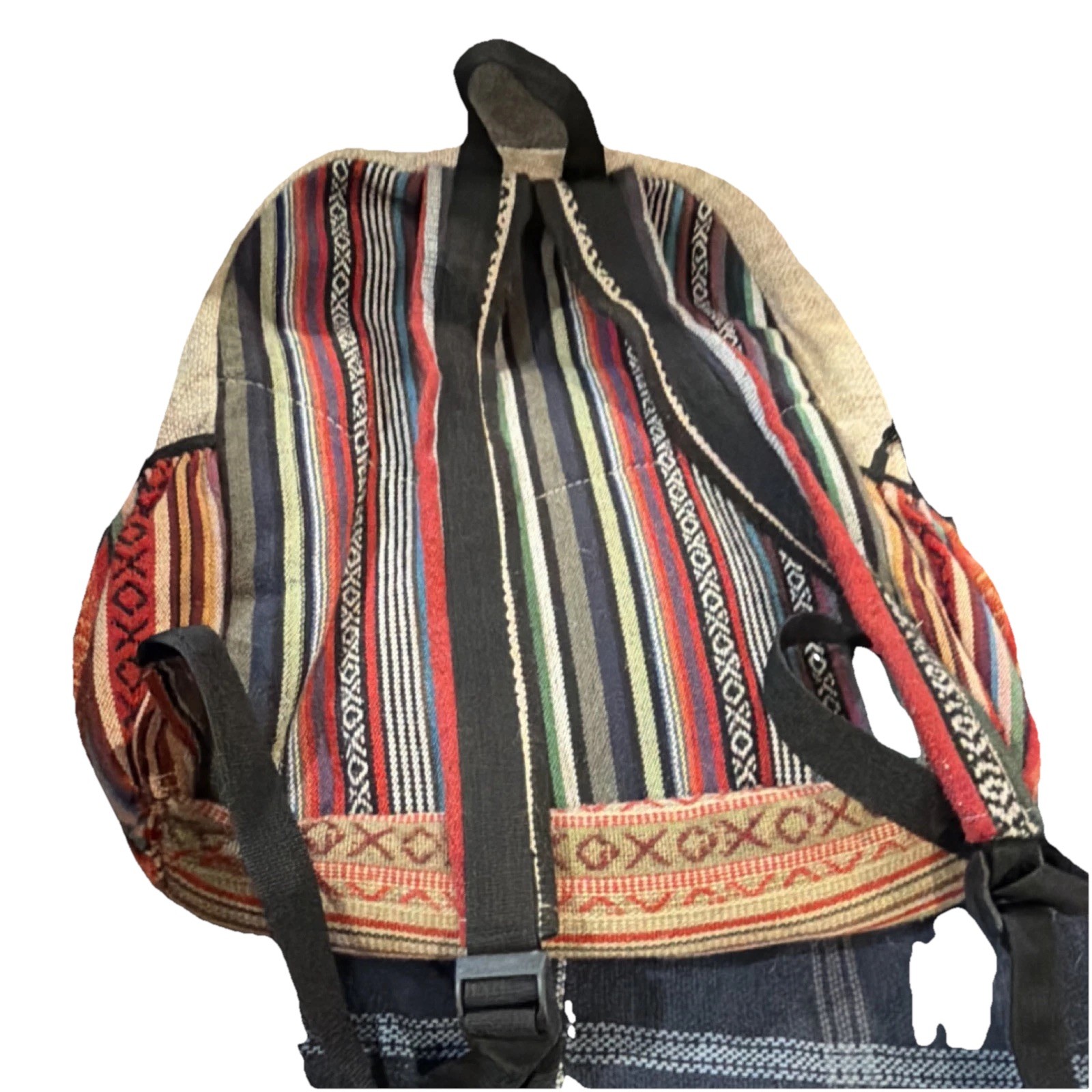 Pure World Patchwork Fabric Hiking Backpack Multicolor Zip External Pockets