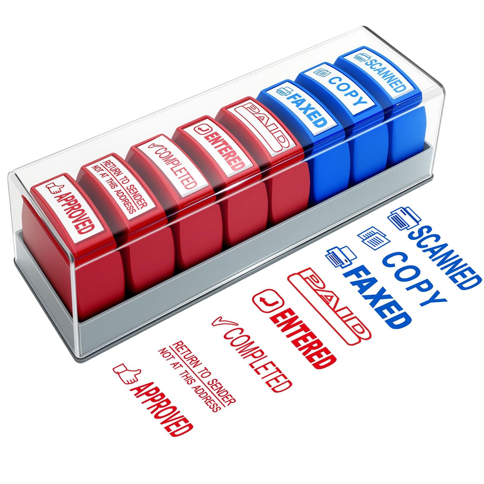 8PCS Office Stamps Set, Paid Scanned Approved Copy Faxed Completed Entered Re...