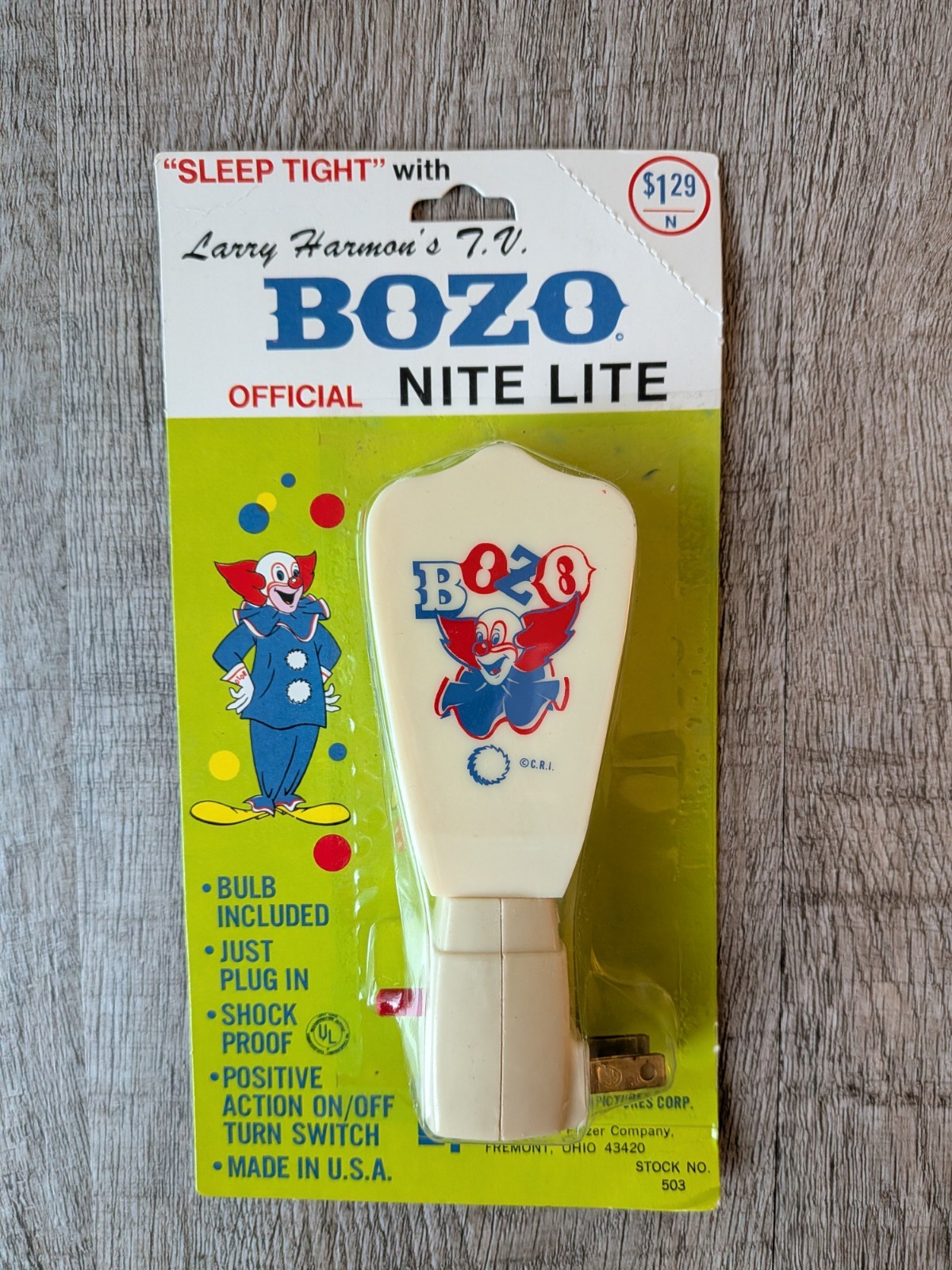 NOS Vtg Bozo the Clown Night Lite Larry Harmon 1960s New Clowncore