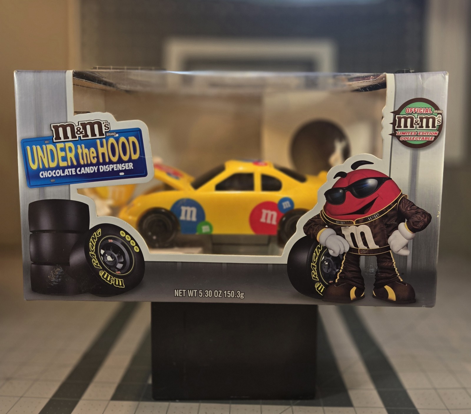 Vintage M&M's Under The Hood Yellow Car Candy Dispenser/Limited Edition-No Candy