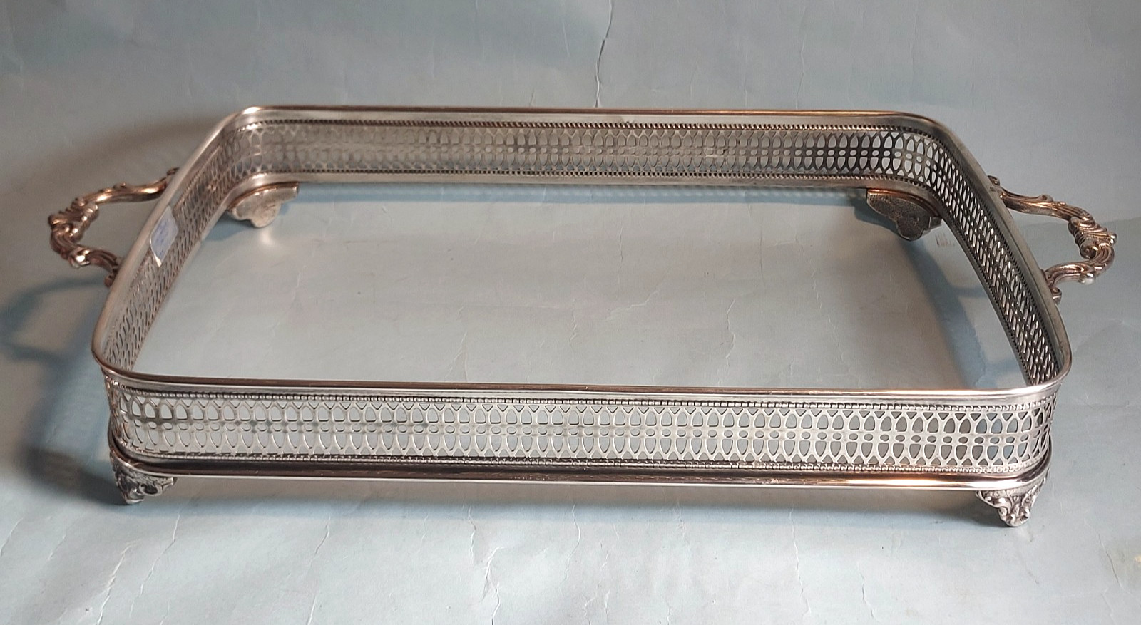 Vintage Sheffield Silver-Plated Serving Stand / Tray Ornate 14.5" x 9.5" w/ Tag