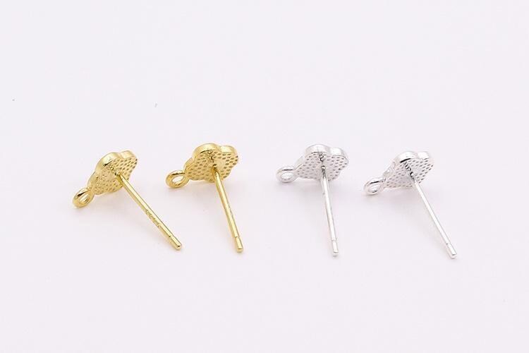1Pair Sterling Silver Enamel Clover Stud Earrings Component, Flower Earrings Su
