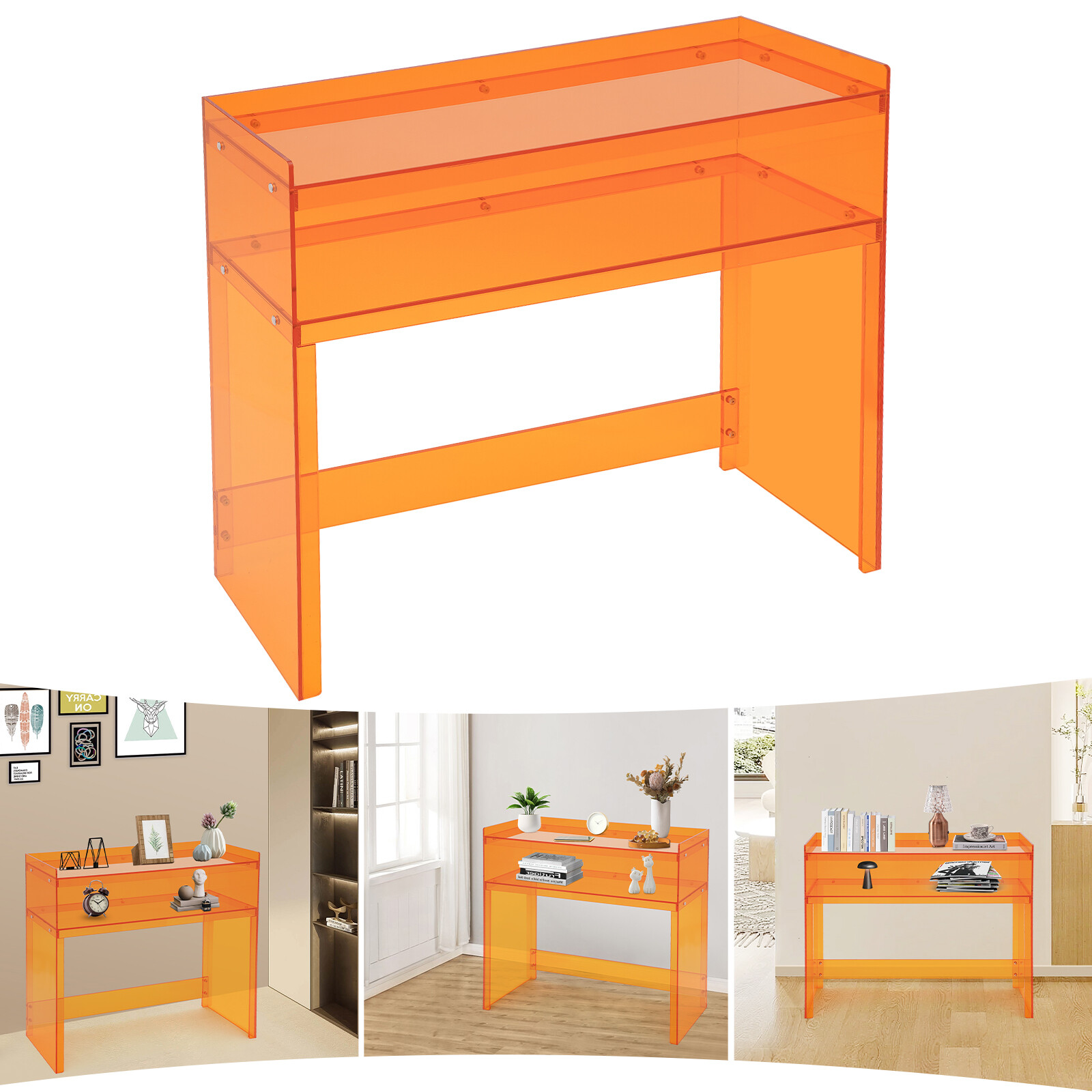 Small Entryway Table 2 Tier Acrylic Table Clear Entry Table Orange 100*30*80cm