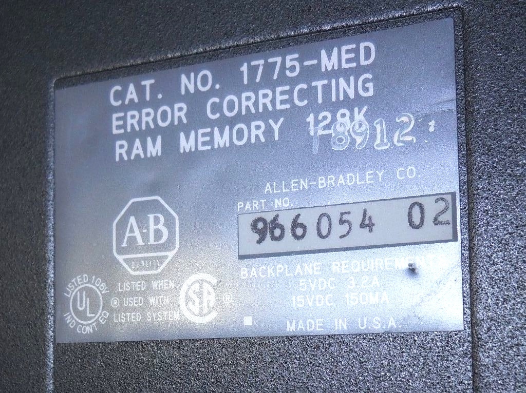 ALLEN BRADLEY 1775-MED ERROR CORRECTING RAM MEMORY BOARD 128K USED CONDITION