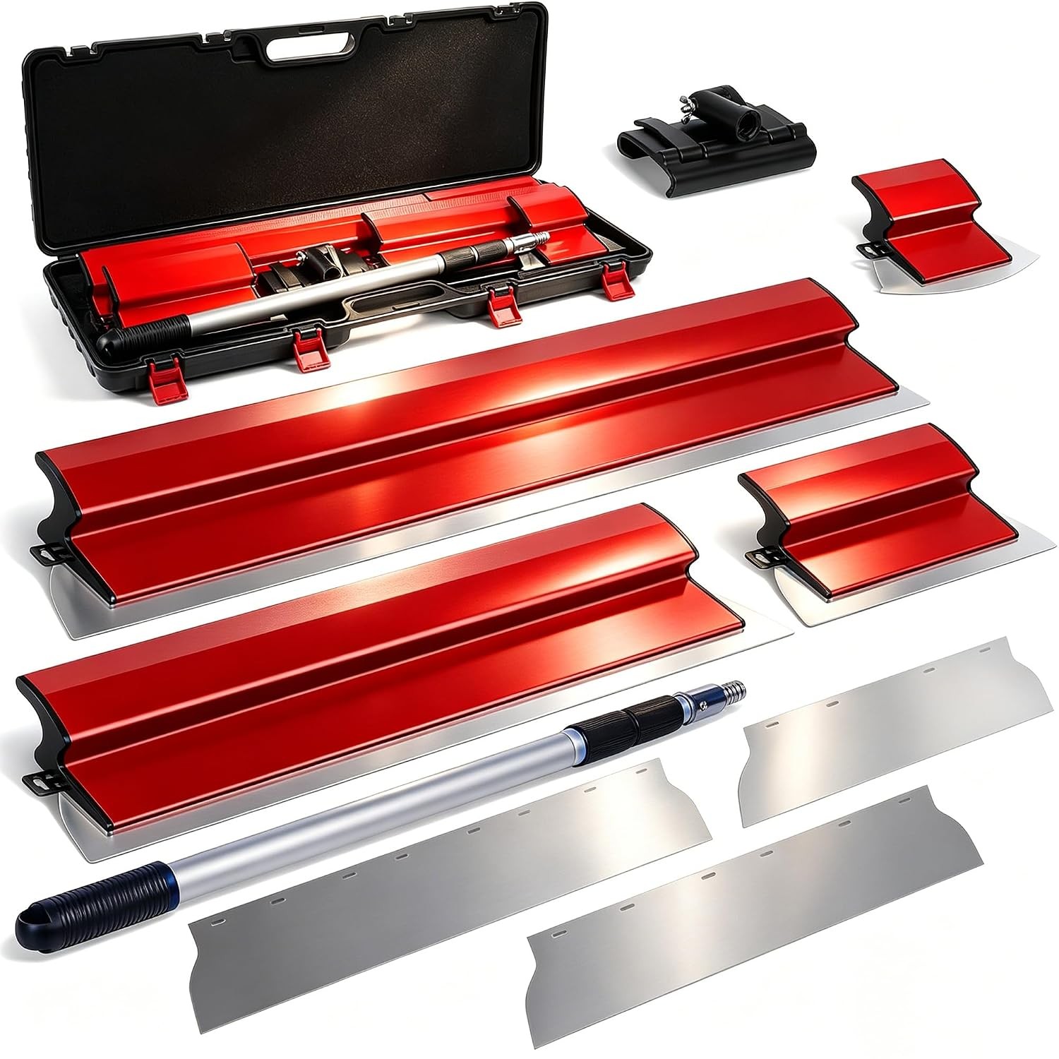 Drywall Skimming Blade Set 12/22/32in Adjustable Handle Case Skimming Tools