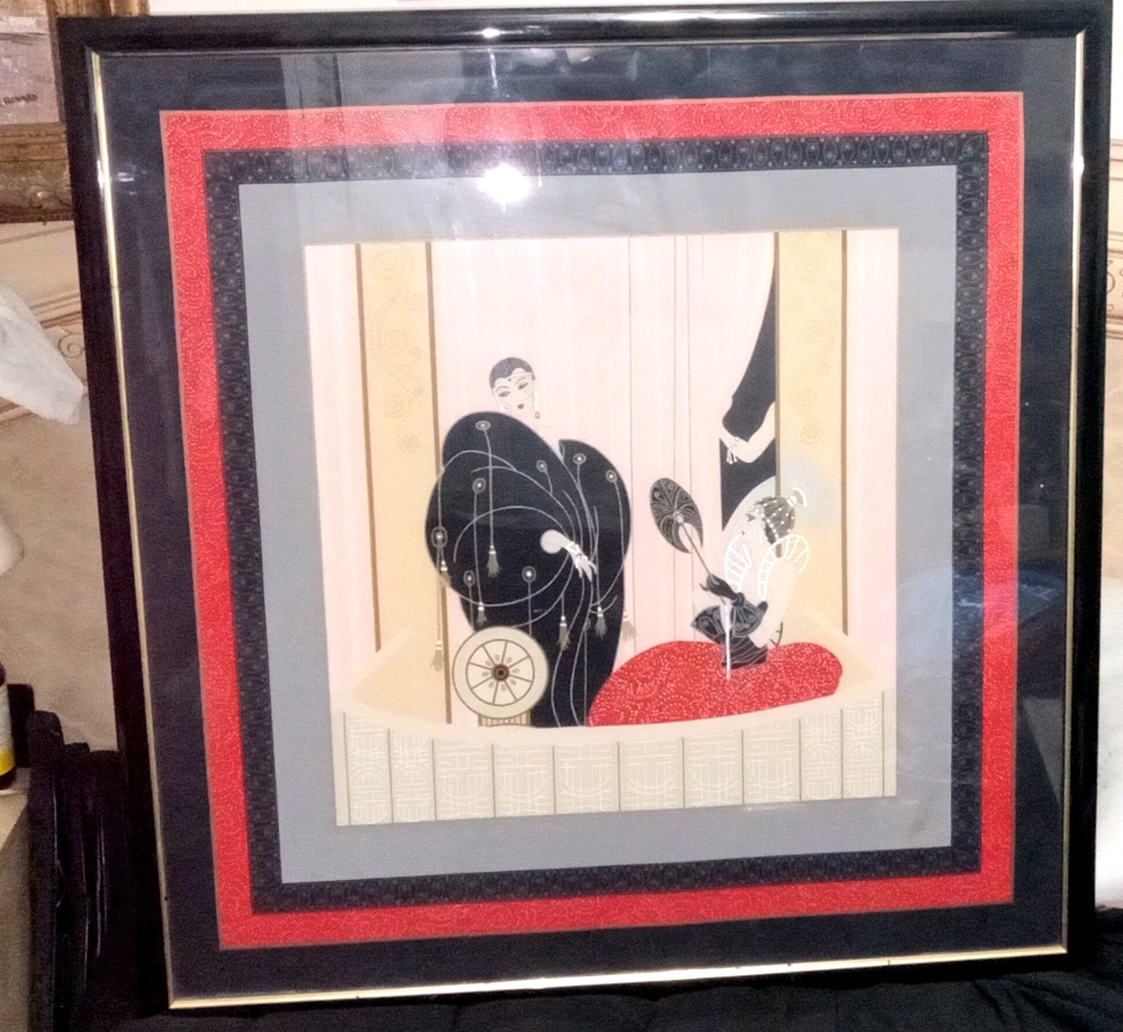 ROMAN DE TIRTOFF ERTE 1987 Loge De Theatre,Framed Silk Scarf Wall Art,SIGNED