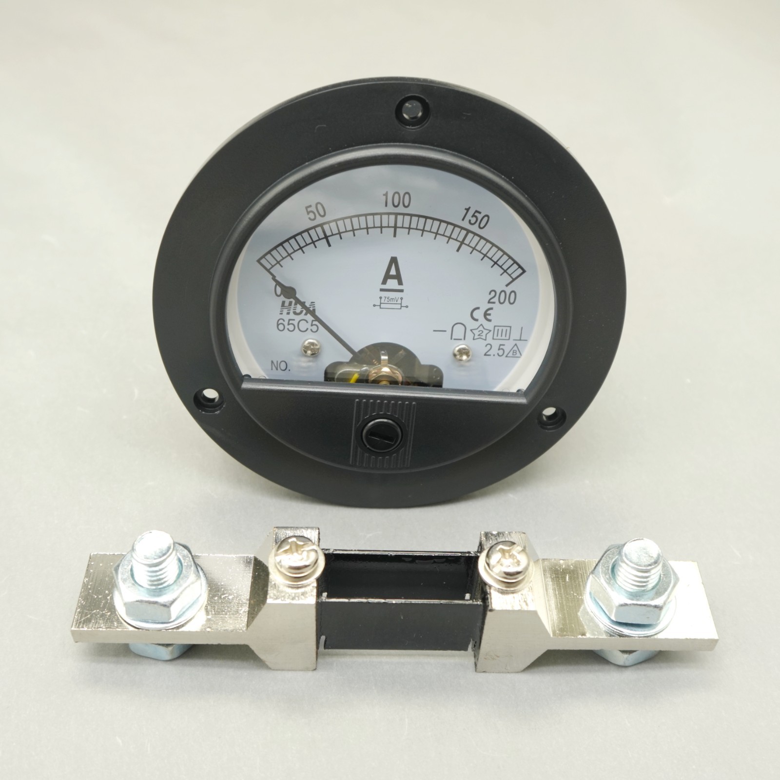 65C5 DC 200A Round Analog Ammeter Panel AMP Current Meter Dia. 90mm with shunt