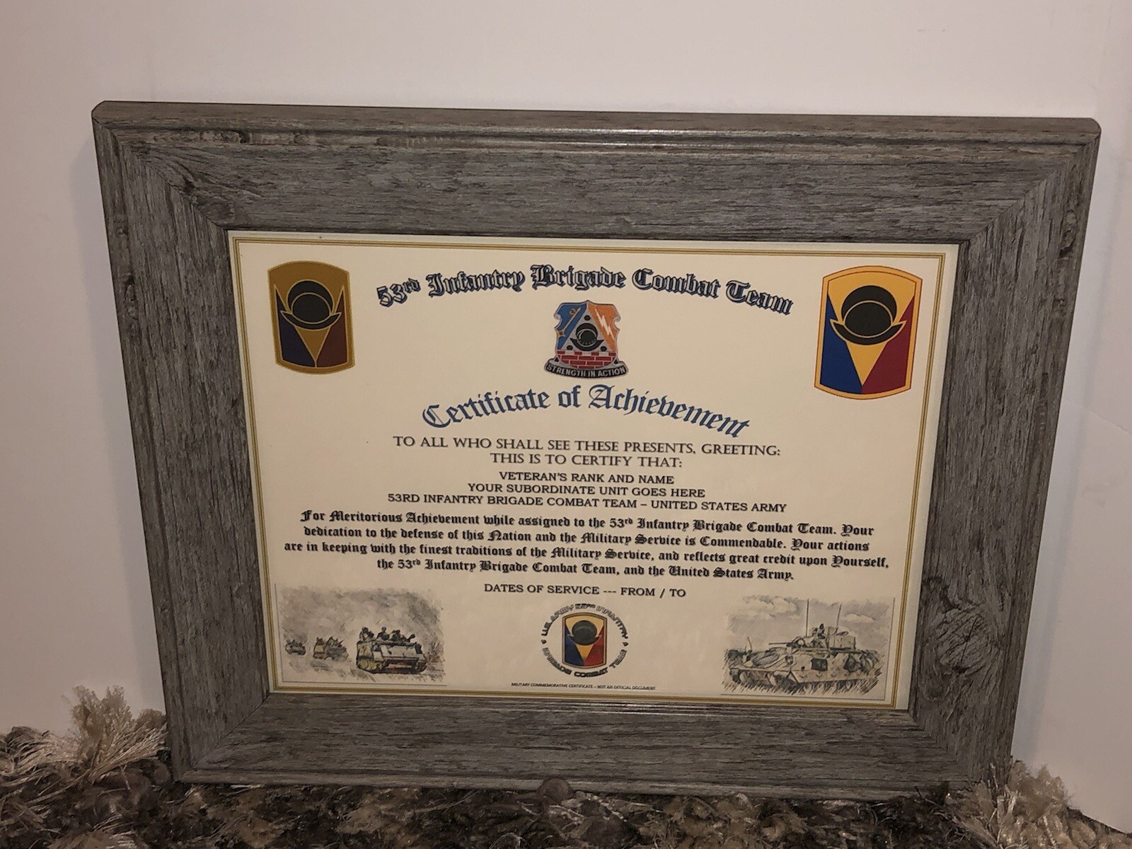53RD INFANTRY BRIGADE COMBAT TEAM - COA / (COMMEMORATIVE CERTIFICATE)