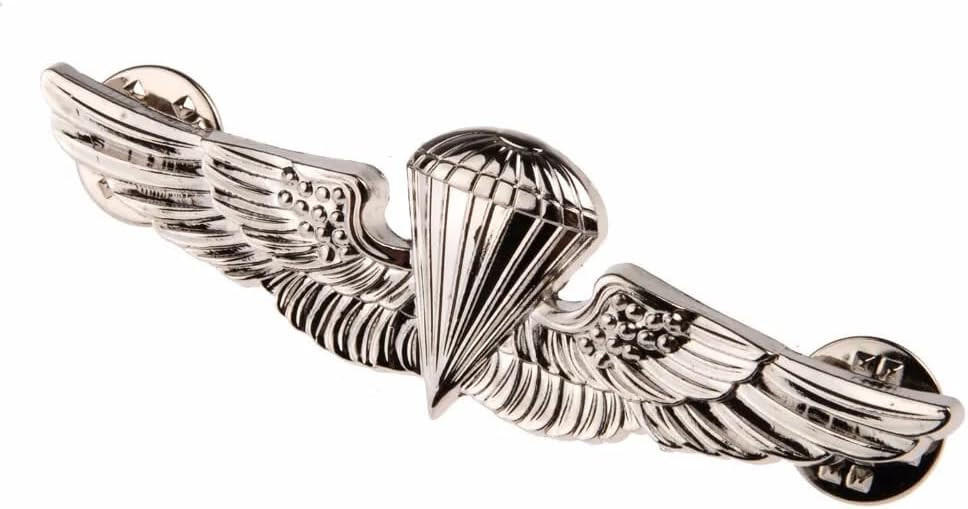 US U.S. NAVY PARACHUTE PARACHUTIST LANDINGS WINGS BADGE SILVER  REGULATION SIZE