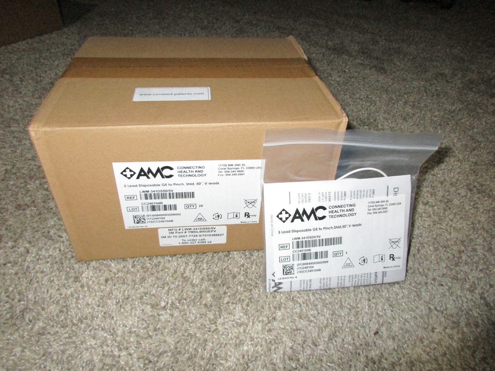 25 New AMC 5-Lead  Disposable GE  to Pinch, Shld, 50” ,V-Leads Free Shipping