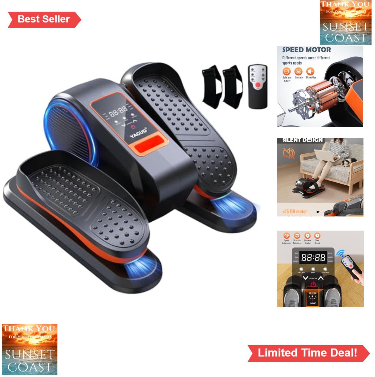 Under Desk Elliptical Machine Portable Seated Pedal Exerciser 13 Speeds Remote