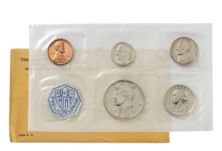 2 U.S. Proof Sets - 1963, 1964, Includes 90% SILVER + $2 VF Red Seal Note