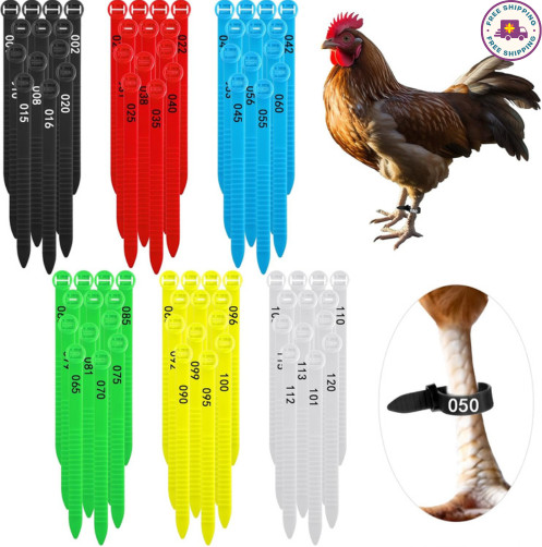 120 Pcs Adjustable Numbered Chicken Leg Bands Colorful Poultry Rings 10-30mm