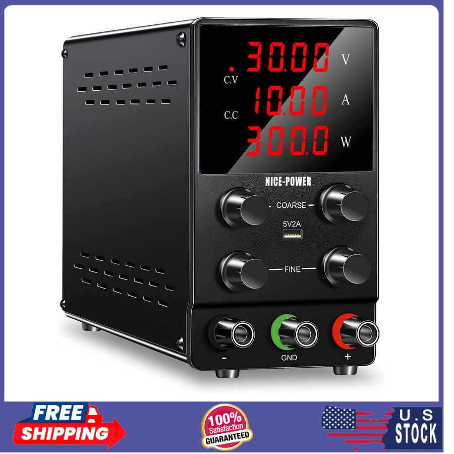 DC Power Supply Variable: 30V 10A Adjustable Switching 4-Digits LED 5V/2A USB