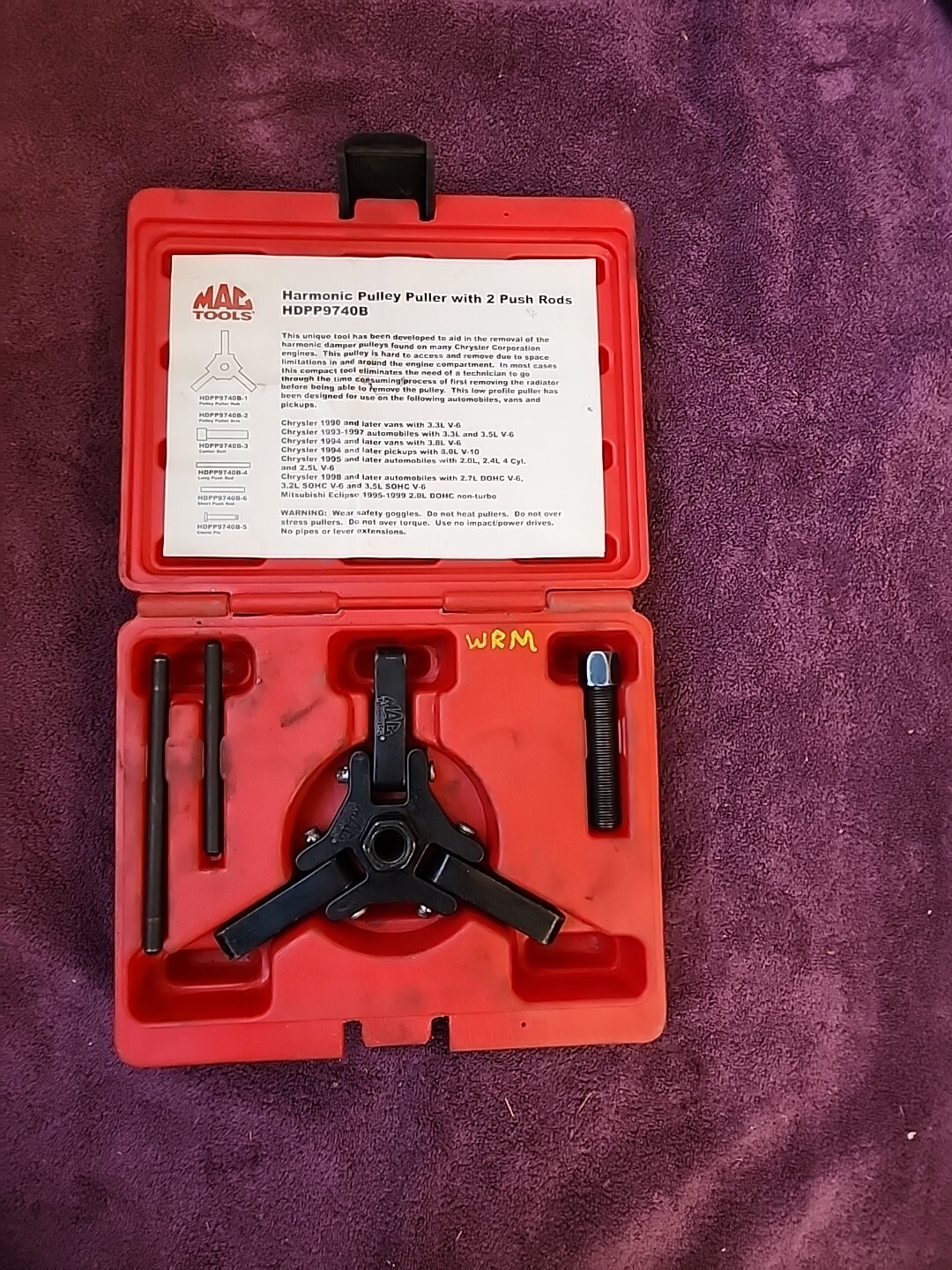 HARMONIC PULLEY PULLER WITH 2 PUSH RODS MAC TOOLS HDPP9740B