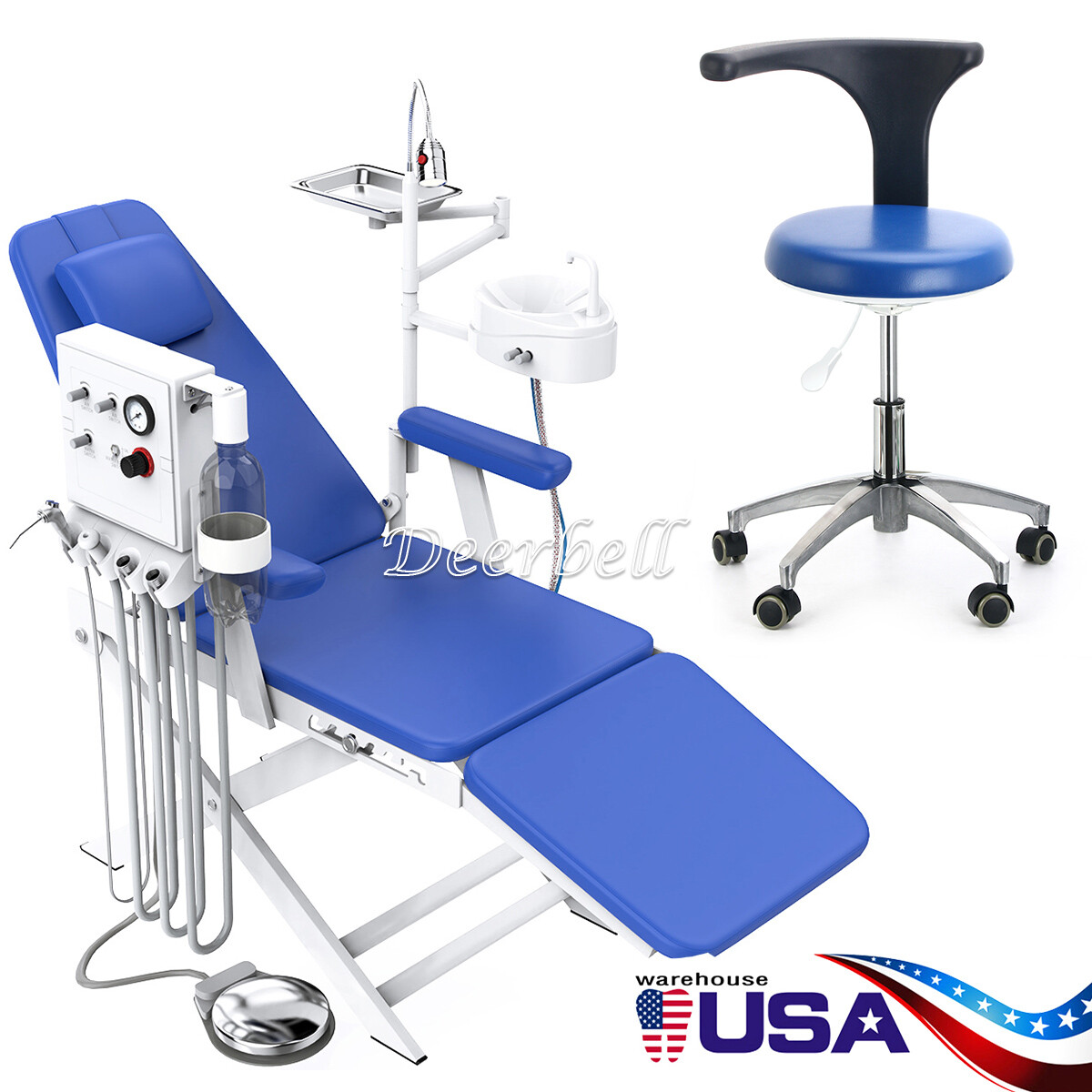 Portable Dental Mobile Chair LED Light Turbine Unit + Tray /Dentist Stool Silla