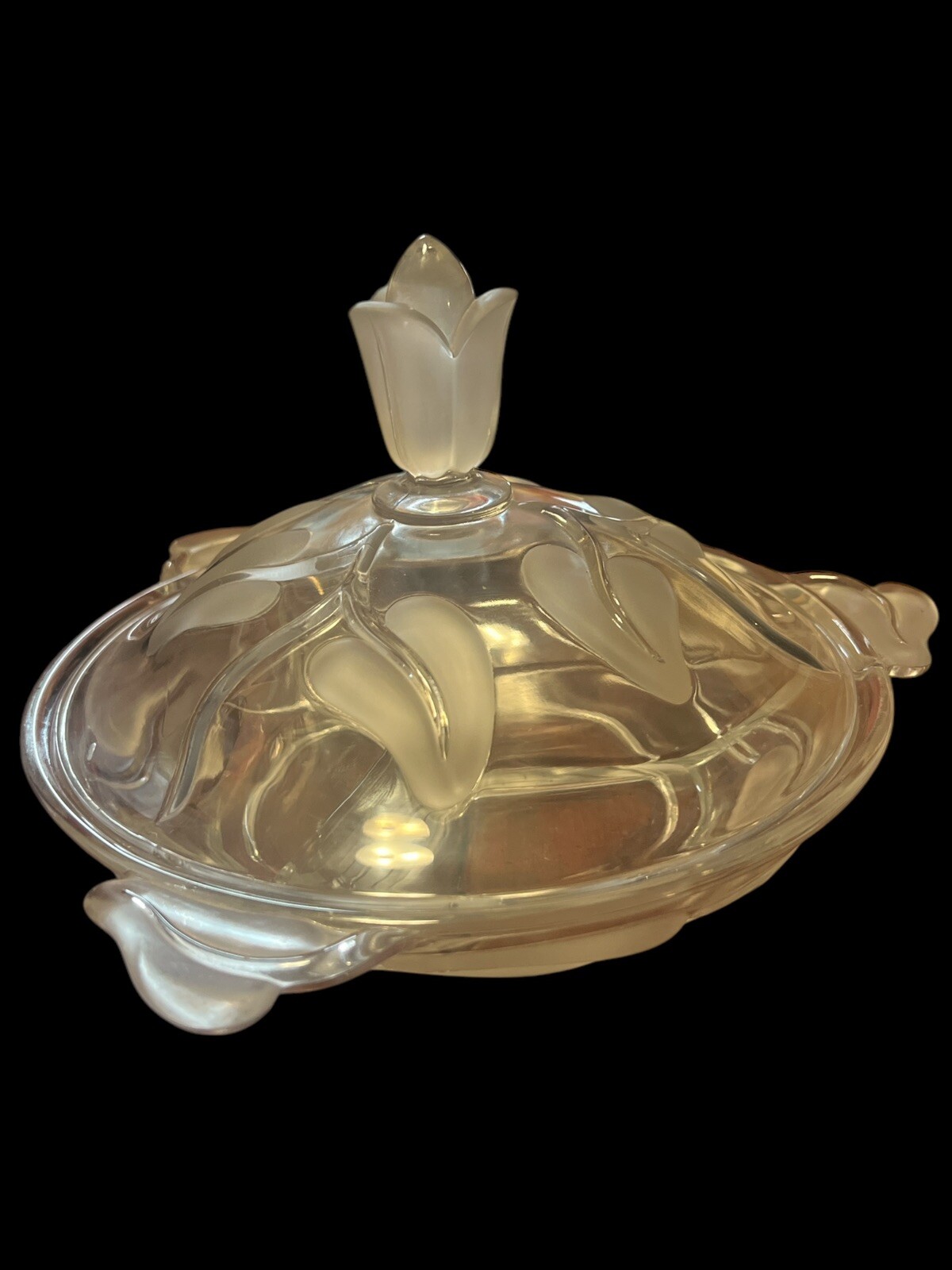 Glaze glass olive dish with a flower for a handle