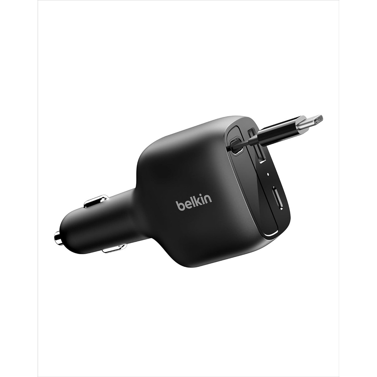 Belkin BoostCharge 75W USB-C and USB-A Car Charger with Retractable Cable, Black