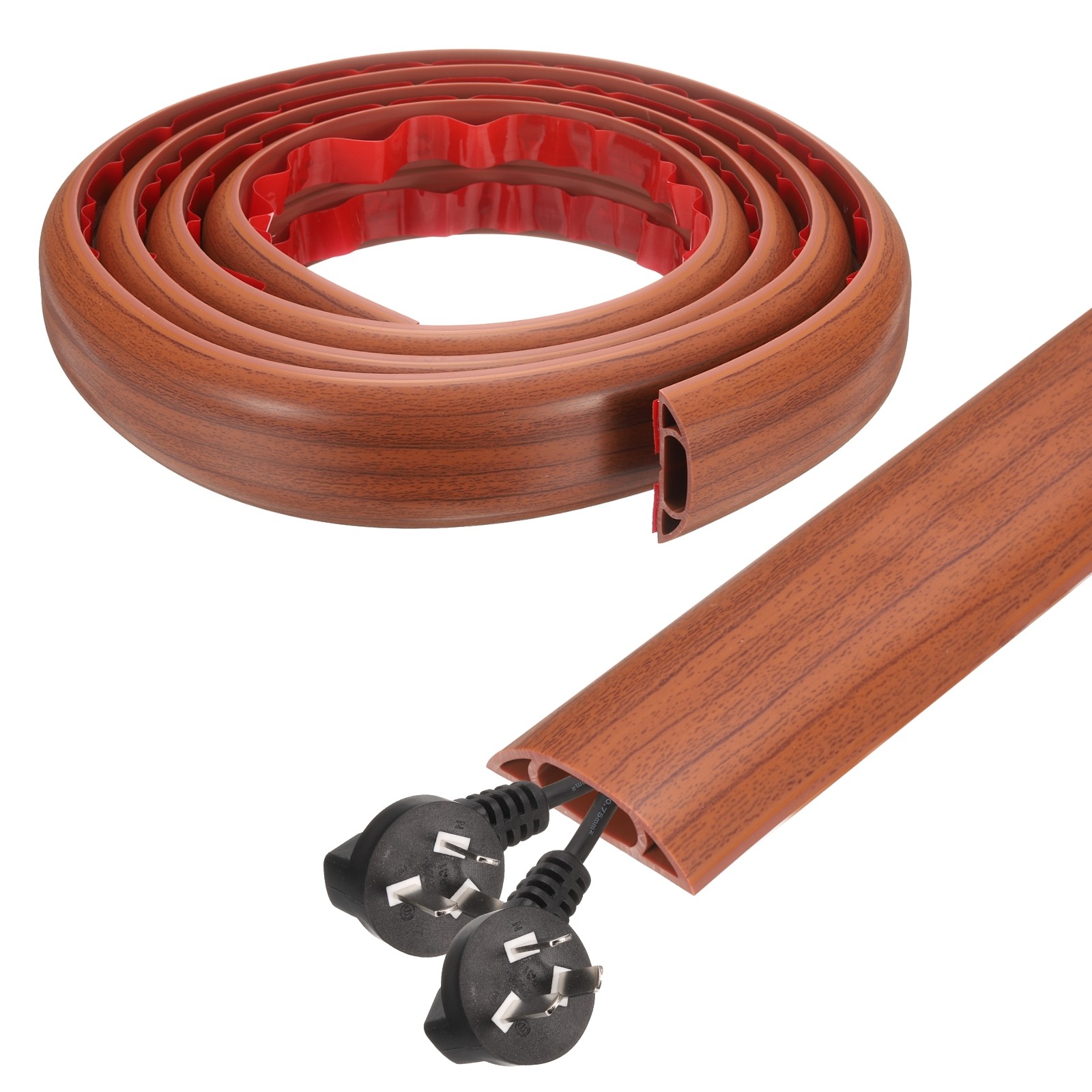 6ft D Cord Cover Floor W0.6" x  H0.33" Hide Cable Wire Covers Wood Brown