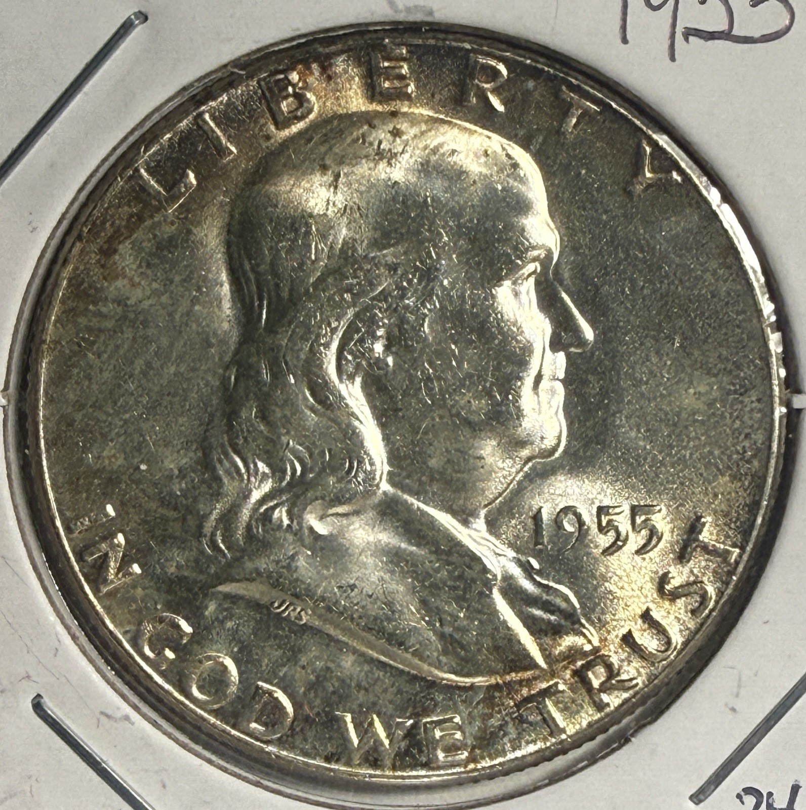 1955-P Franklin Half Dollar - 90% Silver Coin - Some Toning - (34-6)