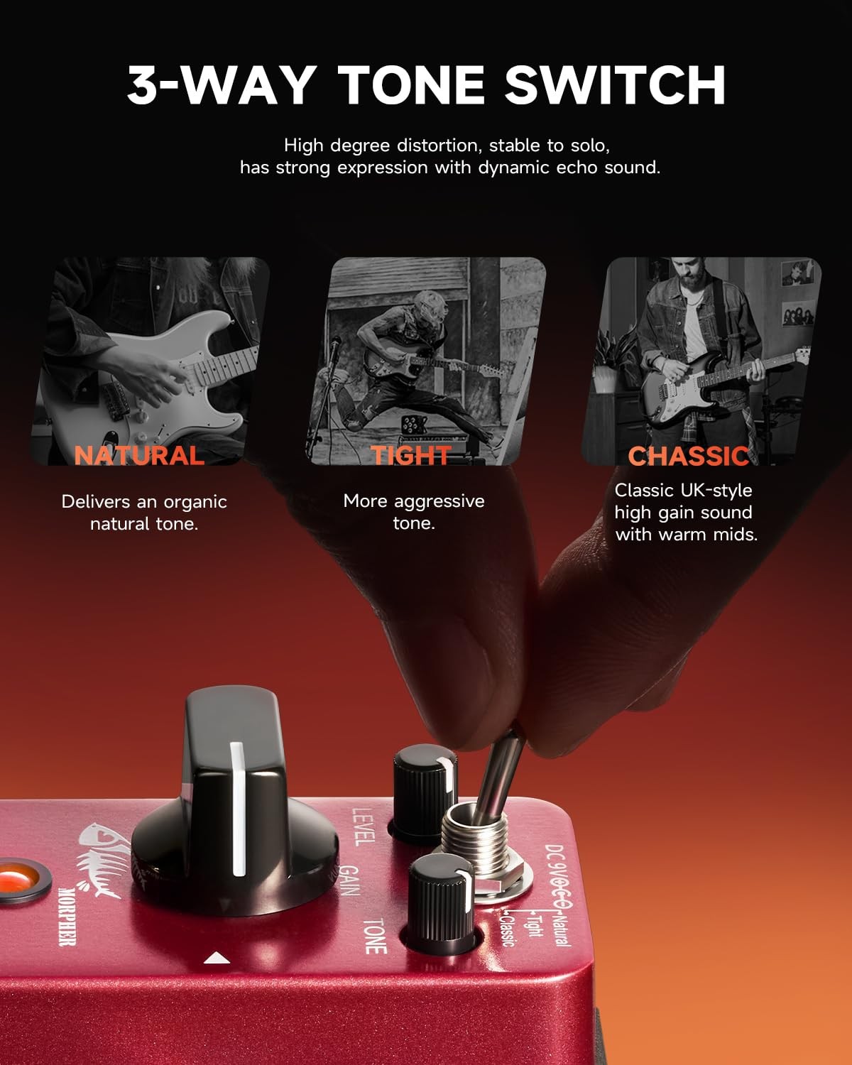 Donner Distortion Guitar Pedal, Morpher Mini mini, Red