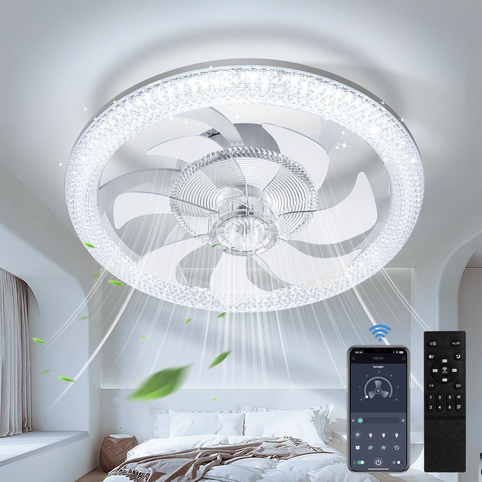Modern Fan Lights Flush Mount LED Ceiling Light kits W/ Remote APP Control